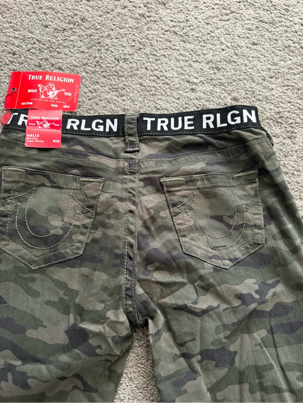 True Religion Women's Camo Skinny Jeans in Olive Green - Picture 3 of 5